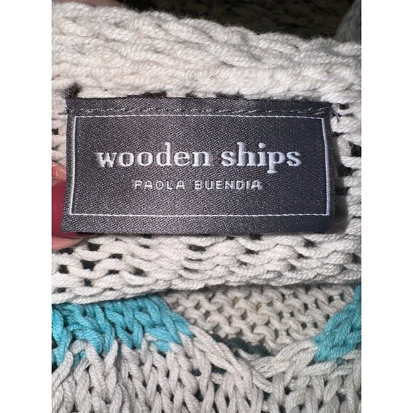 Wooden Ships Kenzie Blue Striped Open Knit Sweater M Sustainable Coastal Nautica - Picture 7 of 10
